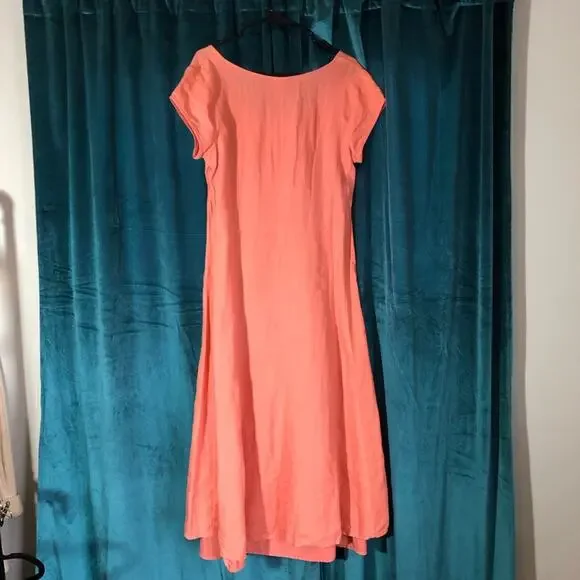 J Jill womens 8 peach orange short cap sleeve maxi linen dress minimalist travel - Picture 2 of 11